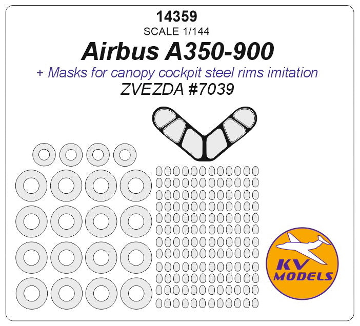 KV Models KV14359 1:144 Airbus A350-900 wheels and canopy frame paint masks