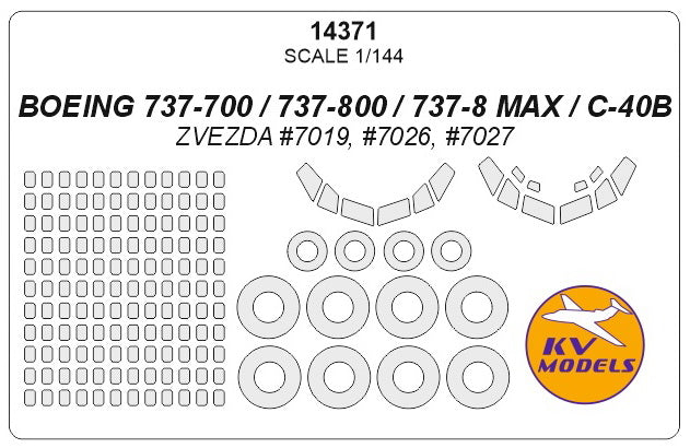 KV Models KV14371 Boeing 737 MAX/C-40B Canopy & Wheel Masks 1:144