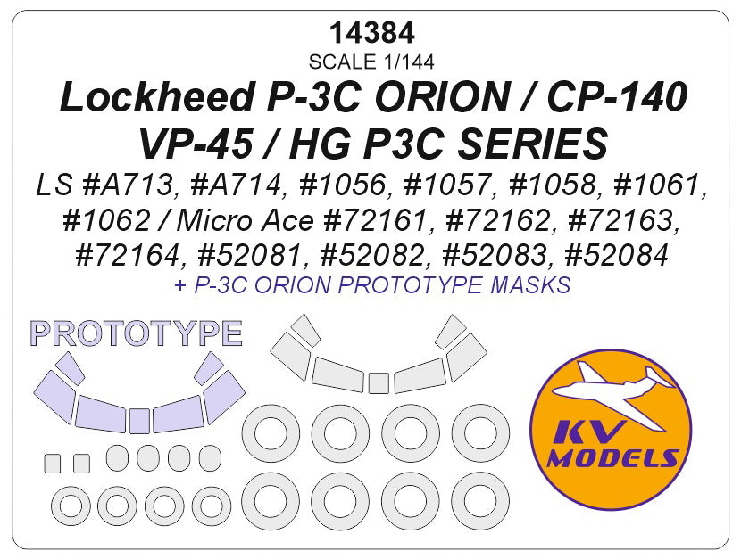 KV Models KV14384 Lockheed P-3C Orion Canopy & Wheel Masks 1:144