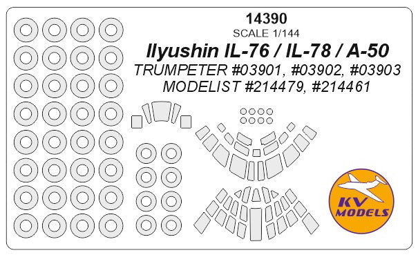KV Models KV14390 Ilyushin IL-76/A-50 Canopy & Wheel Masks 1:144