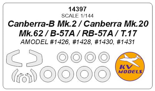KV Models KV14397 BAC/EE Canberra/B-57 Canopy & Wheel Masks 1:144
