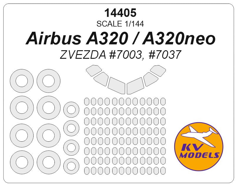 KV Models KV14405 1:144 Airbus 320 canopy mask & wheel paint mask masks