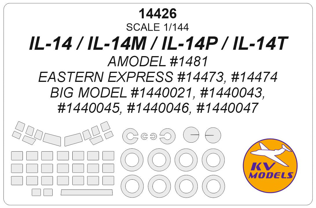 KV Models KV14426 Ilyushin IL-14 Canopy & Wheel Masks 1:144