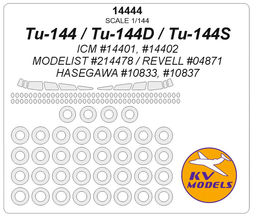 KV Models KV14444 Tupolev Tu-144 Canopy & Wheel Paint Masks 1:144