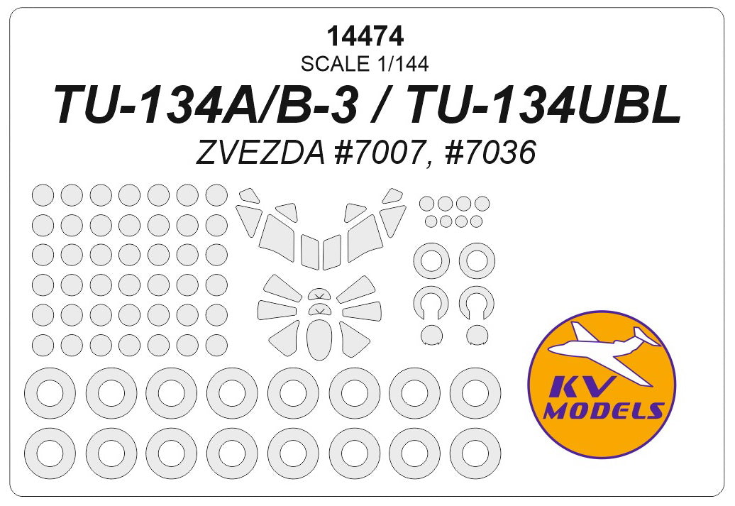 KV Models KV14474 Tupolev Tu-134 Canopy & Wheel Paint Masks 1:144