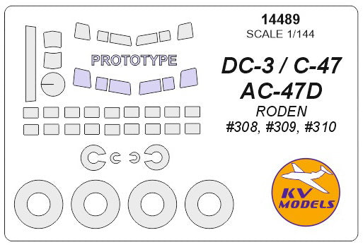 KV Models KV14489 Douglas DC-3 / C-47 / AC-47D Canopy & Wheel Masks 1:144