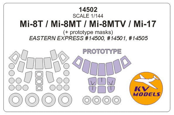 KV Models KV14502 1:144 Mil Mi-8 / Mi-17 + prototype masks and wheels masks