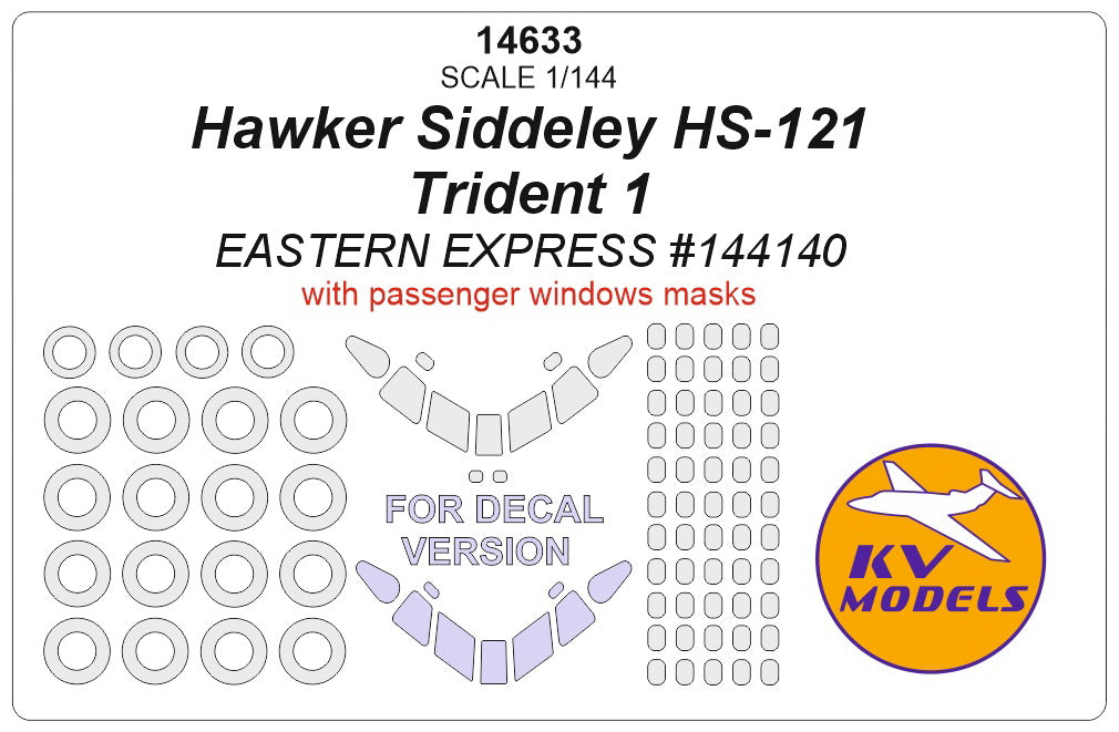 KV Models KV14633 1:144 Hawker-Siddeley Trident 1c wheels & canopy masks