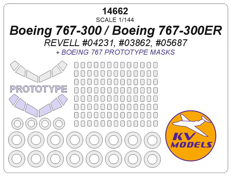 KV Models KV14662 Boeing 767-300 / 767-300ER Canopy & Wheel Masks 1:144