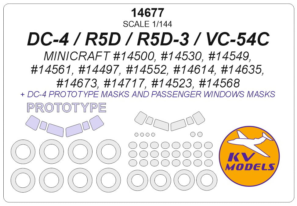 KV Models KV14677 Douglas DC-4 / R5D / VC-54C Canopy & Wheel Masks 1:144