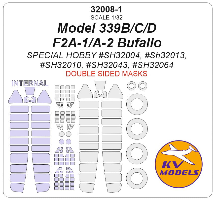 KV Models KV32008-1 Brewster F2A Buffalo Canopy & Wheel Masks 1:32