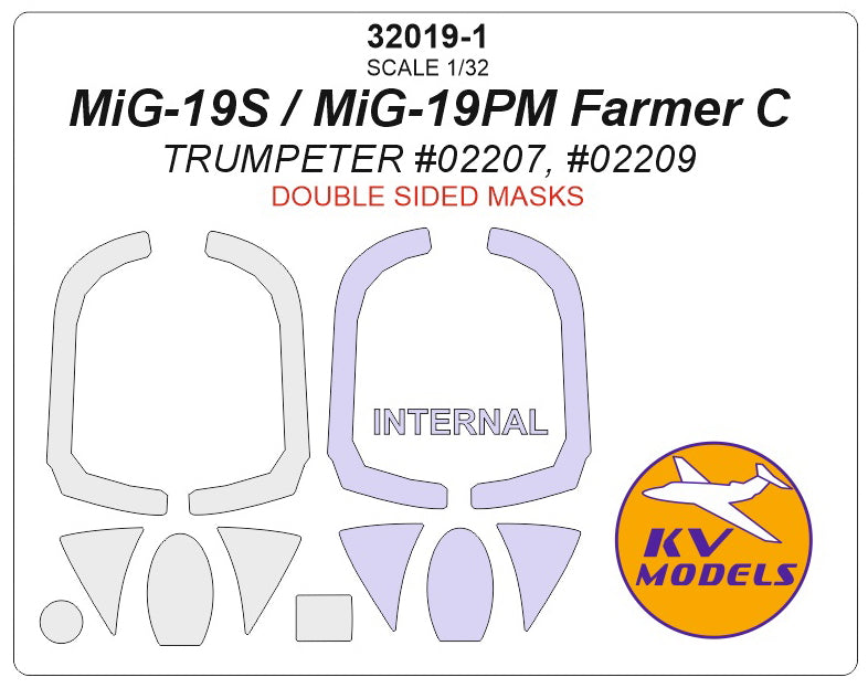 KV Models KV32019-1 Mikoyan MiG-19C/PM Farmer Canopy Masks 1:32