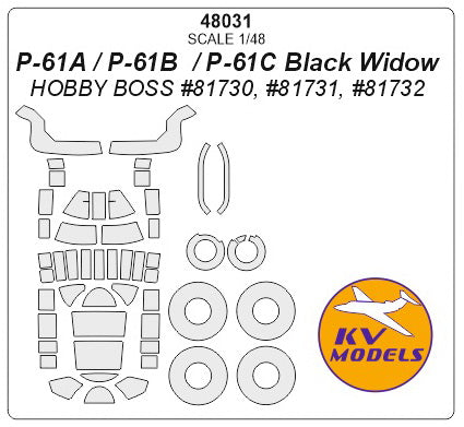 KV Models KV48031 Northrop P-61 Black Widow Canopy & Wheel Masks 1:48