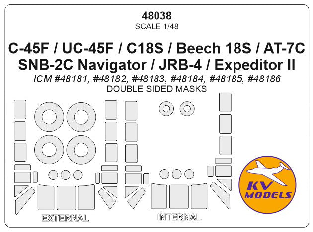 KV Models KV48038 Beechcraft C-45/Beech 18 Canopy & Wheel Masks 1:48