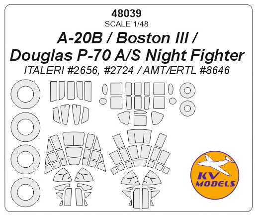 KV Models KV48039 Douglas A-20B/Boston III/P-70 Canopy & Wheel Masks 1:48