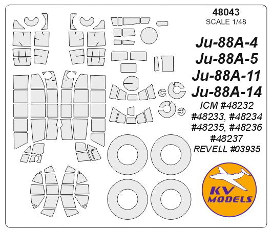 KV Models KV48043 1:48 Junkers Ju-88A wheels and canopy frame paint masks