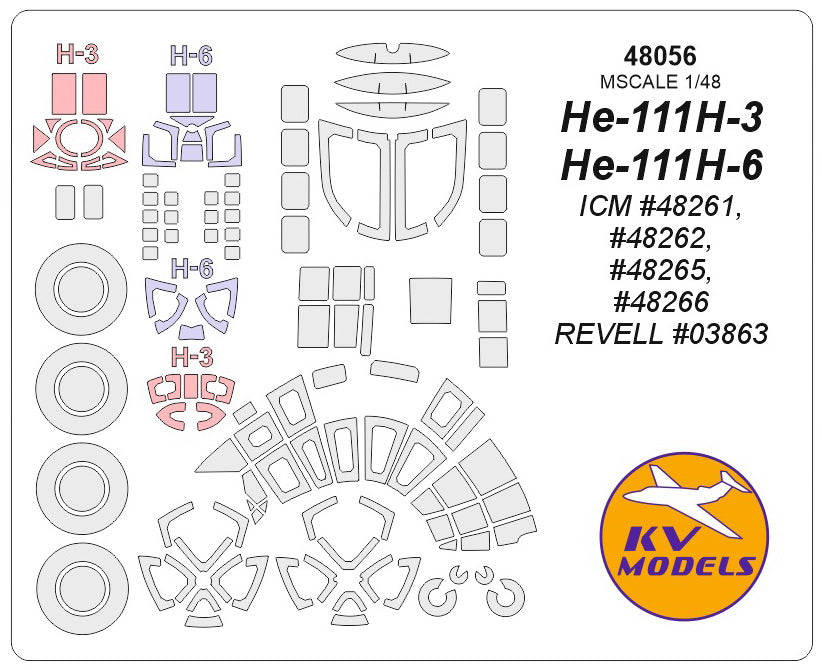 KV Models KV48056 1:48 Heinkel He-111 wheels and canopy frame paint masks