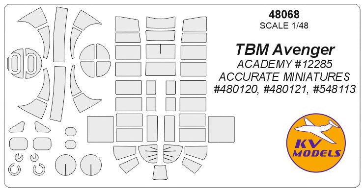 KV Models KV48068 1:48 Grumman TBM Avenger wheels and canopy frame paint masks