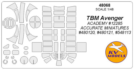 KV Models KV48068 1:48 Grumman TBM Avenger wheels and canopy frame paint masks