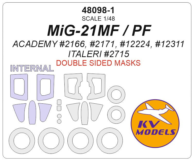 KV Models KV48098-1 1:48 Mikoyan MiG-21MF/PF wheels & canopy frame paint mask