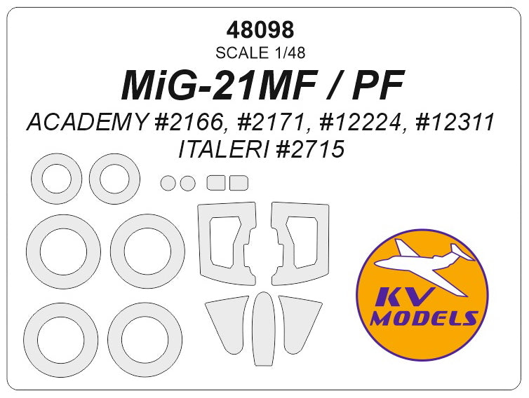 KV Models KV48098 1:48 Mikoyan MiG-21MF / PF wheels and canopy frame paint masks