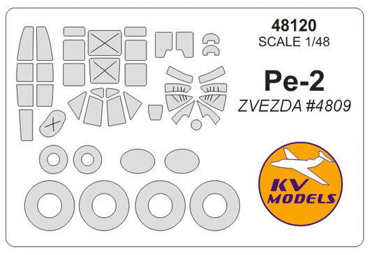 KV Models KV48120 1:48 Petlyakov Pe-2 wheels and canopy frame paint masks