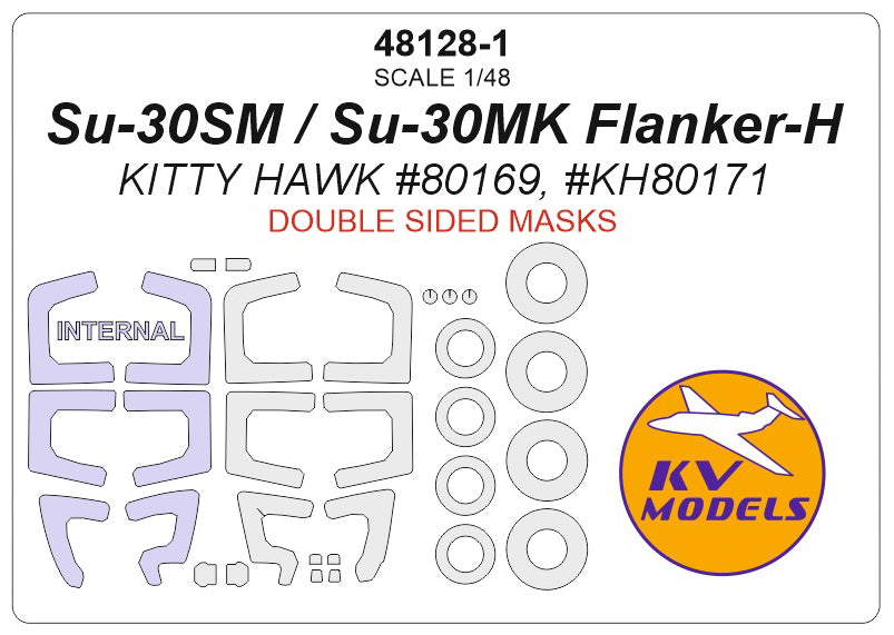 KV Models KV48128-1 Sukhoi Su-30SM/MK Flanker-H Canopy & Wheel Masks 1:48