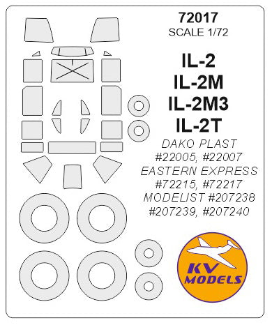 KV Models KV72017 1:72 Ilyushin IL-2 wheels and canopy frame paint masks