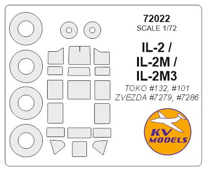 KV Models KV72022 1:72 Ilyushin IL-2 wheels and canopy frame paint masks