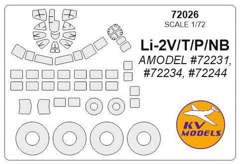 KV Models KV72026 1:72 Lisunov Li-2 wheels and canopy frame paint masks