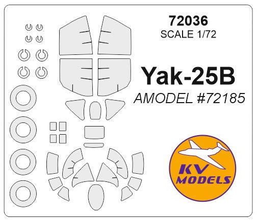 KV Models KV72036 1:72 Yakovlev Yak-25B wheels and canopy frame paint masks