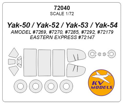 KV Models KV72040 Yakovlev Yak-50/52/53/54 Canopy & Wheel Masks 1:72