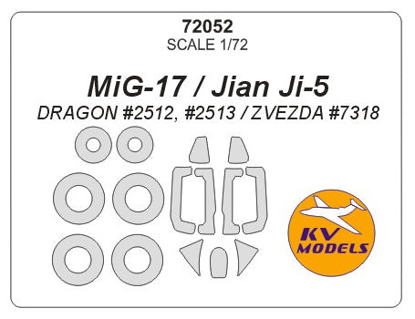 KV Models KV72052 Mikoyan MiG-17 / Jian Ji-5 Canopy & Wheel Masks 1:72