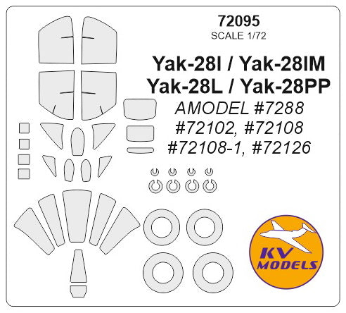KV Models KV72095 1:72 Yakovlev Yak-28 wheels and canopy frame paint masks