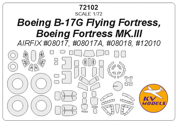 KV Models KV72102 Boeing B-17G / Fortress Mk.III Canopy & Wheel Masks 1:72