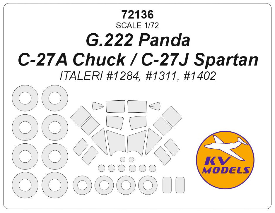 KV Models KV72136 Alenia G.222 / C-27 Spartan Canopy & Wheel Masks 1:72