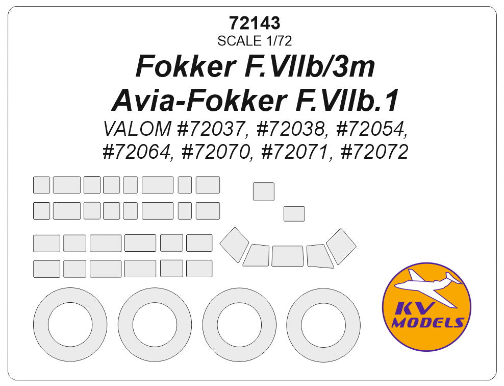 KV Models KV72143 1:72 Fokker F.VII wheels and canopy frame paint masks