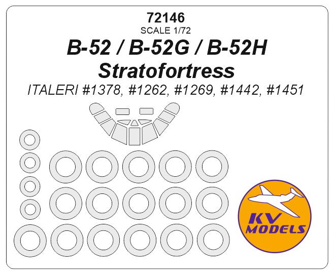 KV Models KV72146 Boeing B-52G/H Stratofortress Canopy & Wheel Masks 1:72