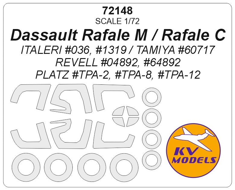 KV Models KV72148 Dassault Rafale M / Rafale C Canopy & Wheel Masks 1:72
