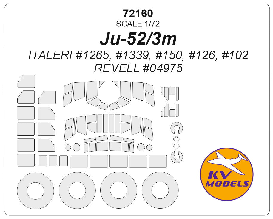 KV Models KV72160 1:72 Junkers Ju-52/3m wheels and canopy frame paint masks