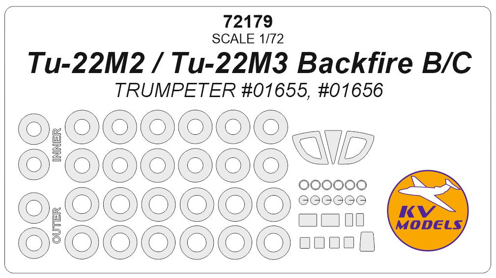 KV Models KV72179 1:72 Tupolev Tu-22M Backfire wheels & canopy frame paint masks
