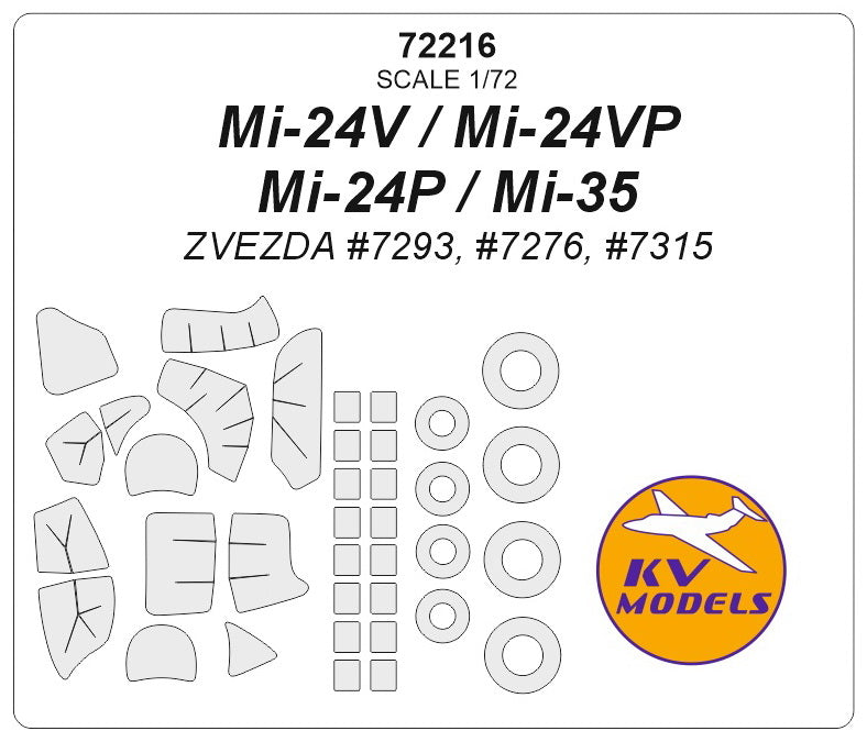 KV Models KV72216 1:72 Mil Mi-24V / Mi-35 wheels and canopy frame paint masks
