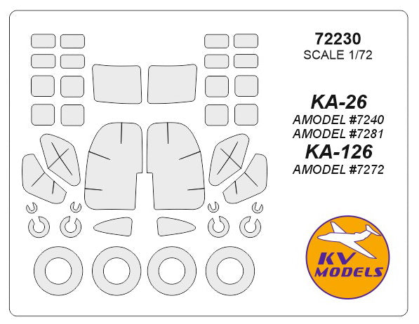 KV Models KV72230 1:72 Kamov Ka-26, Ka-126 wheels and canopy frame paint masks
