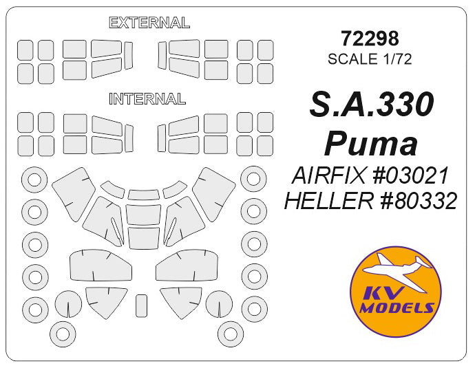 KV Models KV72298 1:72 Aerospatiale S.A.330 Puma wheels & canopy masks