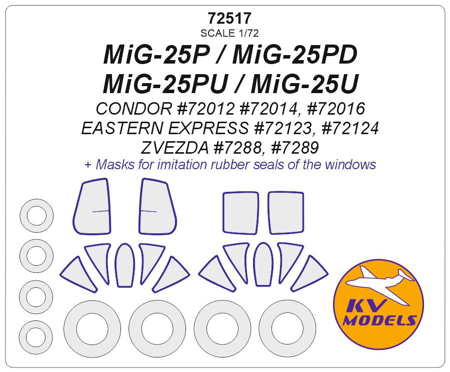 KV Models KV72517 1:72 Mikoyan MiG-25 wheels and canopy frame paint masks