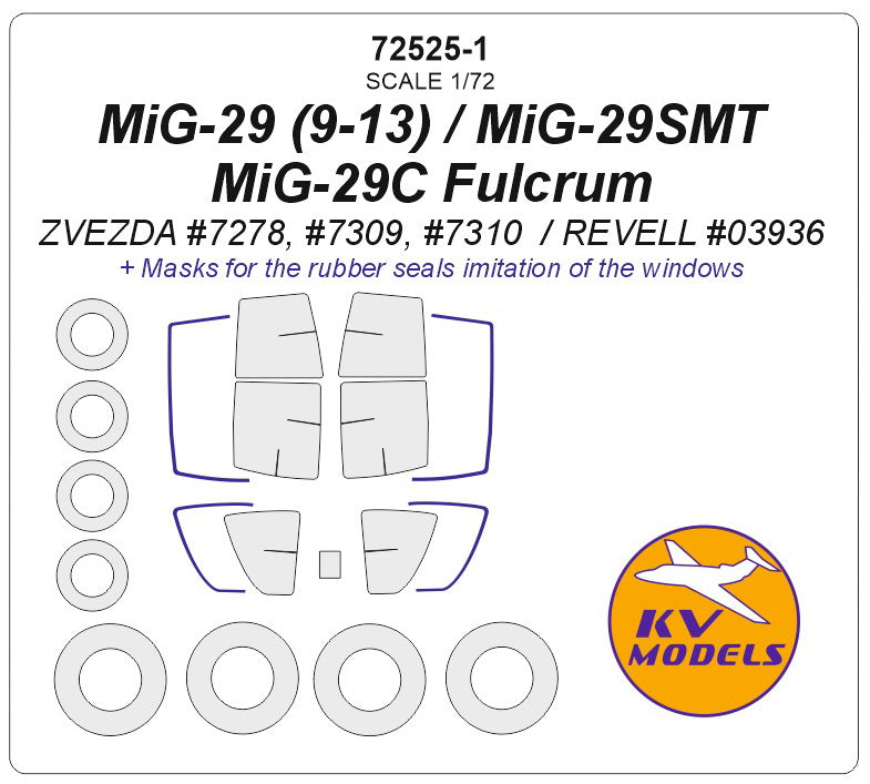 KV Models KV72525 1:72 Mikoyan MiG-29 wheels and canopy frame paint masks