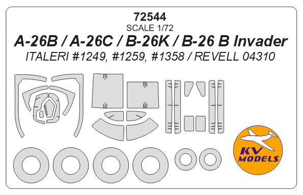 KV Models KV72544 Douglas A-26B/C / B-26K Invader Canopy & Wheel Masks 1:72