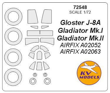 KV Models KV72548 1:72 Gloster J-8A, Gladiator wheels & canopy frame paint masks