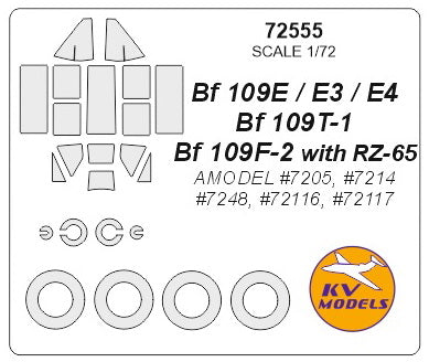 KV Models KV72555 Messerschmitt Bf-109E/T/F Canopy & Wheel Masks 1:72