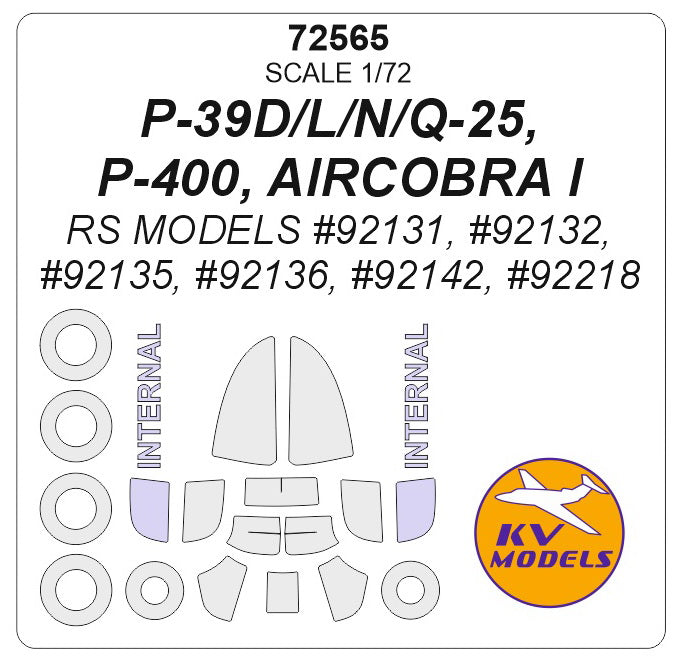 KV Models KV72565 1:72 Bell P-39 AIRCOBRA wheels and canopy frame paint masks